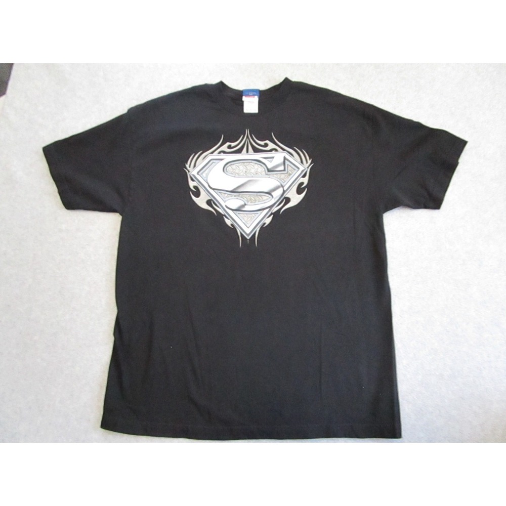 Vintage Superman Shirt Mens Extra Large Black Metallic‎ Diamond Plate DC Comics